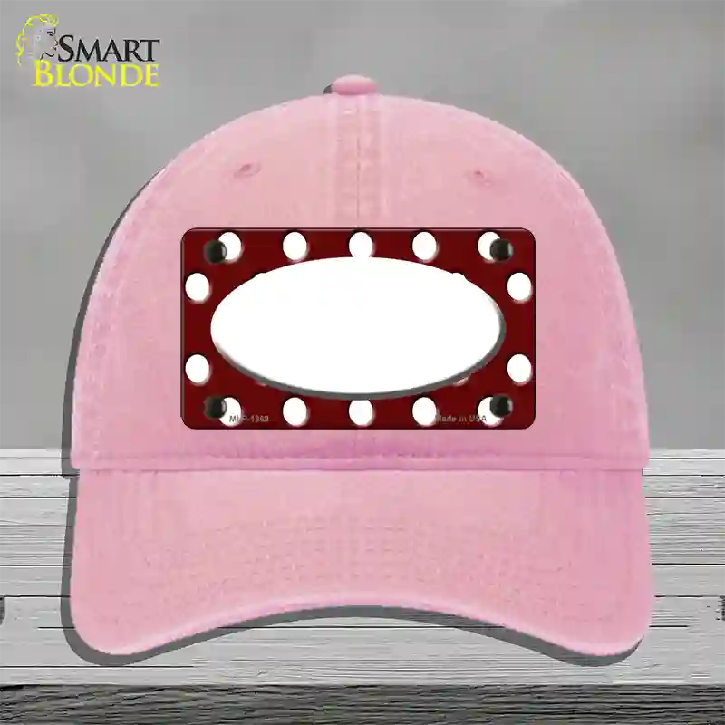 White Burgundy Polka Dot White Center Oval Novelty License Plate Hat Unconstructed Cotton / Pink