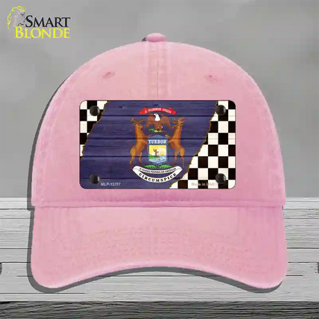 Michigan Racing Flag Novelty License Plate Hat Tag Unconstructed Cotton / Pink