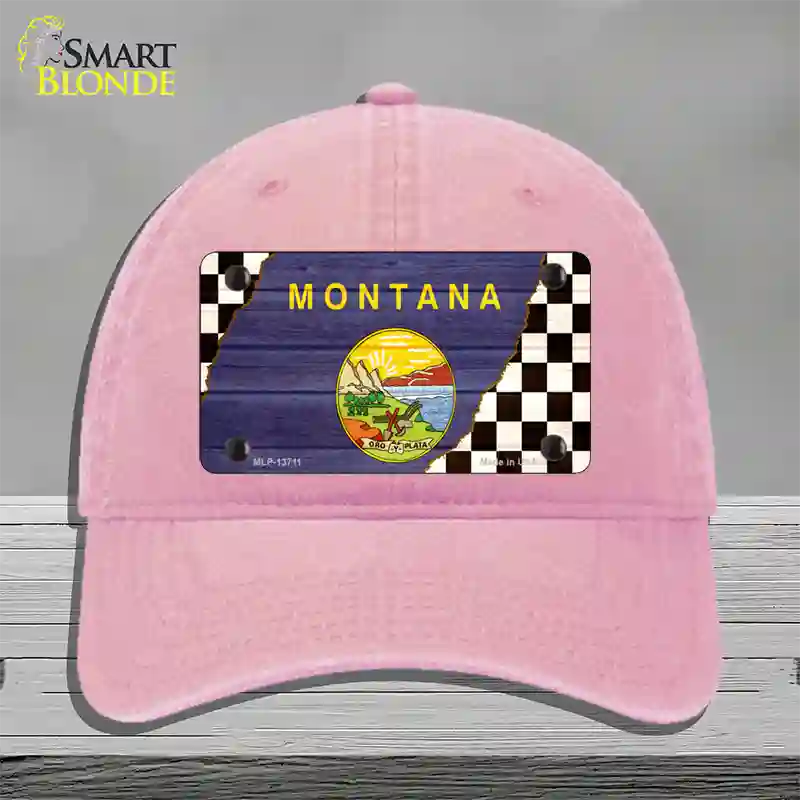 Montana Racing Flag Novelty License Plate Hat Tag Unconstructed Cotton / Pink