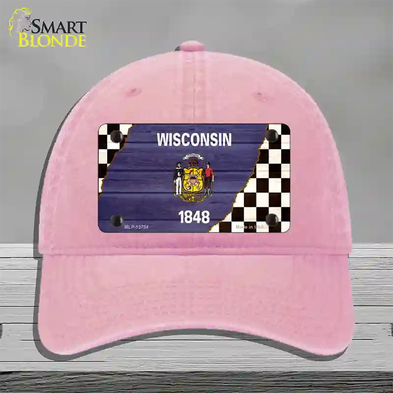 Wisconsin Racing Flag Novelty License Plate Hat Tag Unconstructed Cotton / Pink