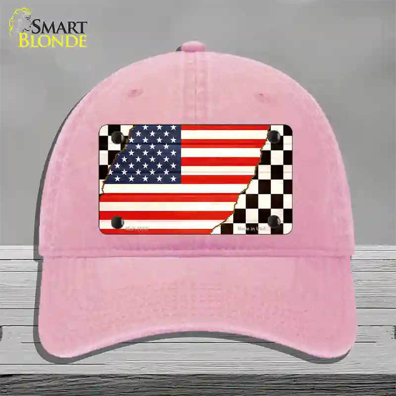 USA Racing Flag Novelty License Plate Hat Tag Unconstructed Cotton / Pink