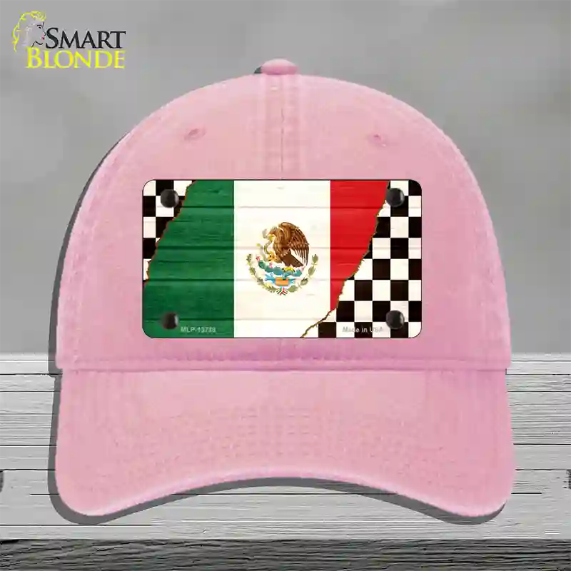 Mexico Racing Flag Novelty License Plate Hat Tag Unconstructed Cotton / Pink