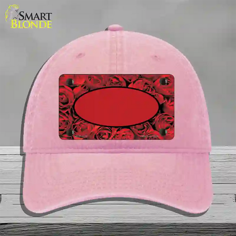 Red Roses With Red Center Oval Novelty License Plate Hat Unconstructed Cotton / Pink