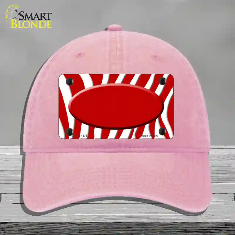 Red White Zebra Center Oval Novelty License Plate Hat Unconstructed Cotton / Pink