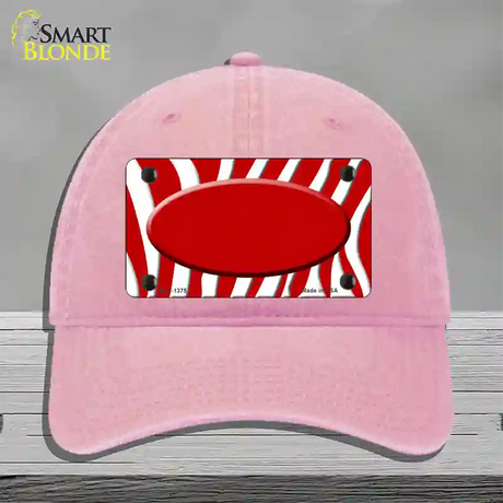 Red White Zebra Center Oval Novelty License Plate Hat Unconstructed Cotton / Pink