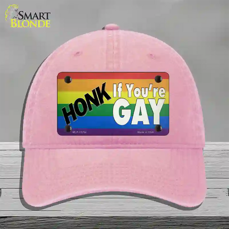 Honk If Youre Gay Novelty License Plate Hat Tag Unconstructed Cotton / Pink