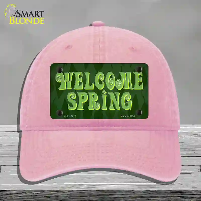 Welcome Spring Novelty License Plate Hat Tag Unconstructed Cotton / Pink