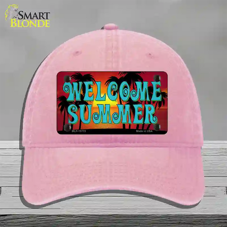 Welcome Summer Novelty License Plate Hat Tag Unconstructed Cotton / Pink