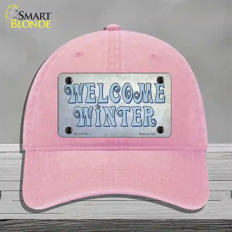 Welcome Winter Novelty License Plate Hat Tag Unconstructed Cotton / Pink