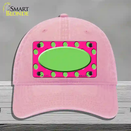 Lime Green Pink Polka Dot Lime Green Center Oval Novelty License Plate Hat Unconstructed Cotton / Pink