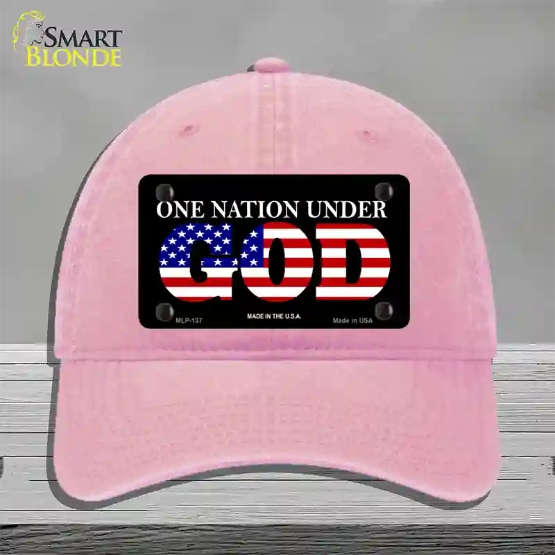 One Nation Under God Novelty License Plate Hat Unconstructed Cotton / Pink