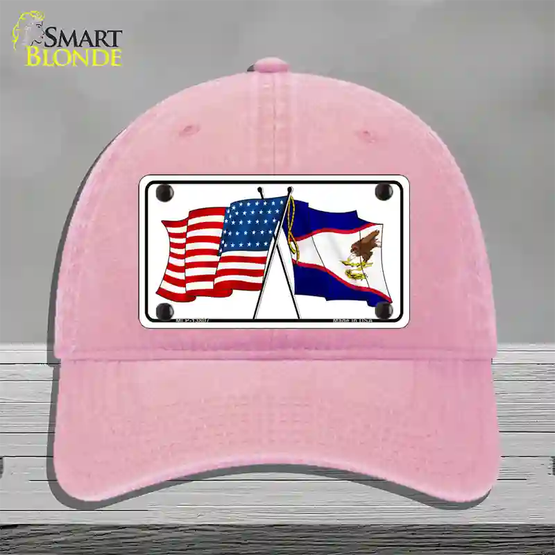 American Samoa USA Crossed Flags Novelty License Plate Hat Tag Unconstructed Cotton / Pink