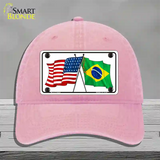 Brazil USA Crossed Flags Novelty License Plate Hat Tag Unconstructed Cotton / Pink