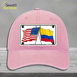 Colombia USA Crossed Flags Novelty License Plate Hat Tag Unconstructed Cotton / Pink