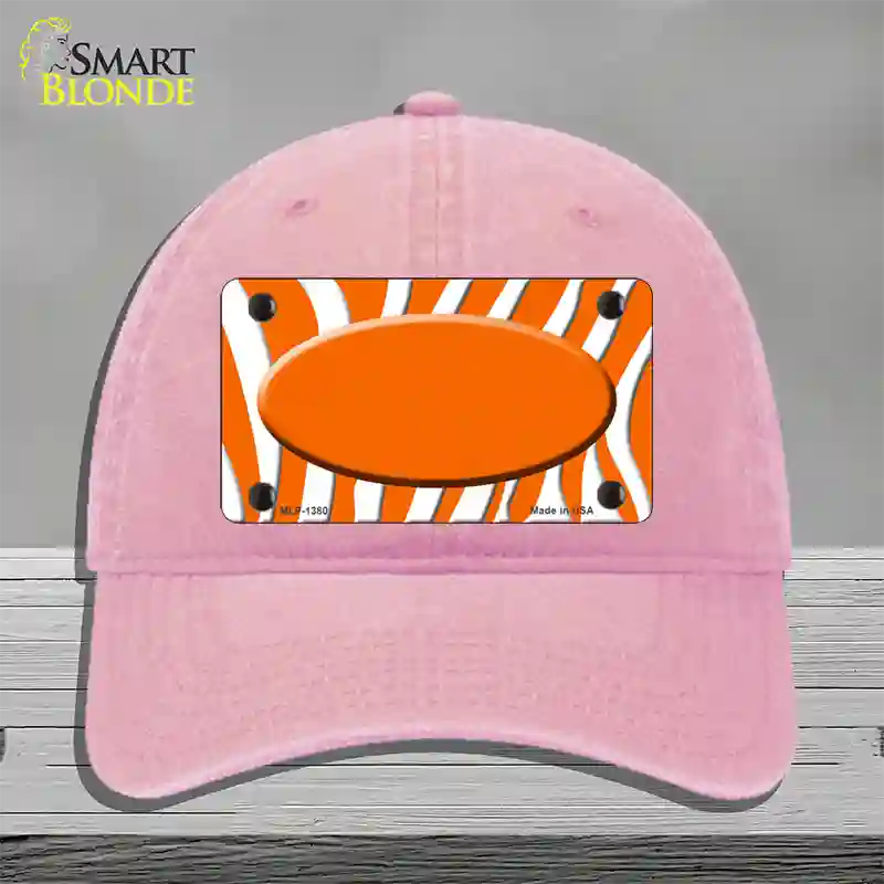 Orange White Zebra Center Oval Novelty License Plate Hat Unconstructed Cotton / Pink