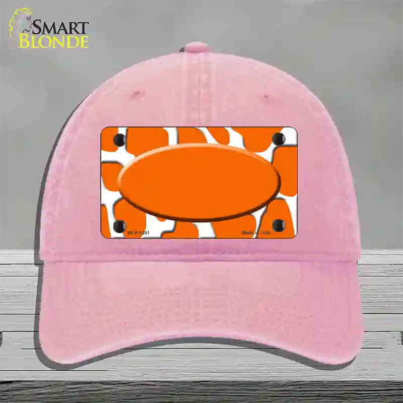 Orange White Giraffe Center Oval Novelty License Plate Hat Unconstructed Cotton / Pink