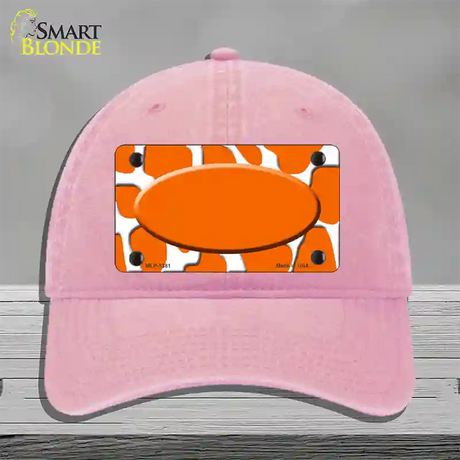 Orange White Giraffe Center Oval Novelty License Plate Hat Unconstructed Cotton / Pink