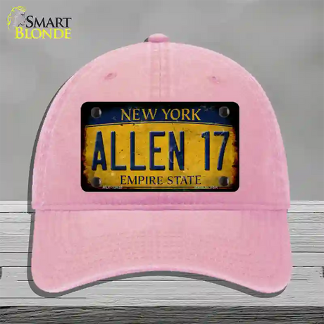 Allen 17 New York Yellow Novelty License Plate Hat Tag Unconstructed Cotton / Pink