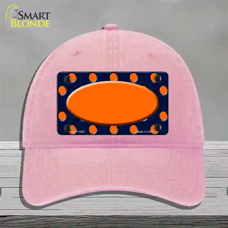 Orange Navy Blue Polka Dot Orange Center Oval Novelty License Plate Hat Unconstructed Cotton / Pink