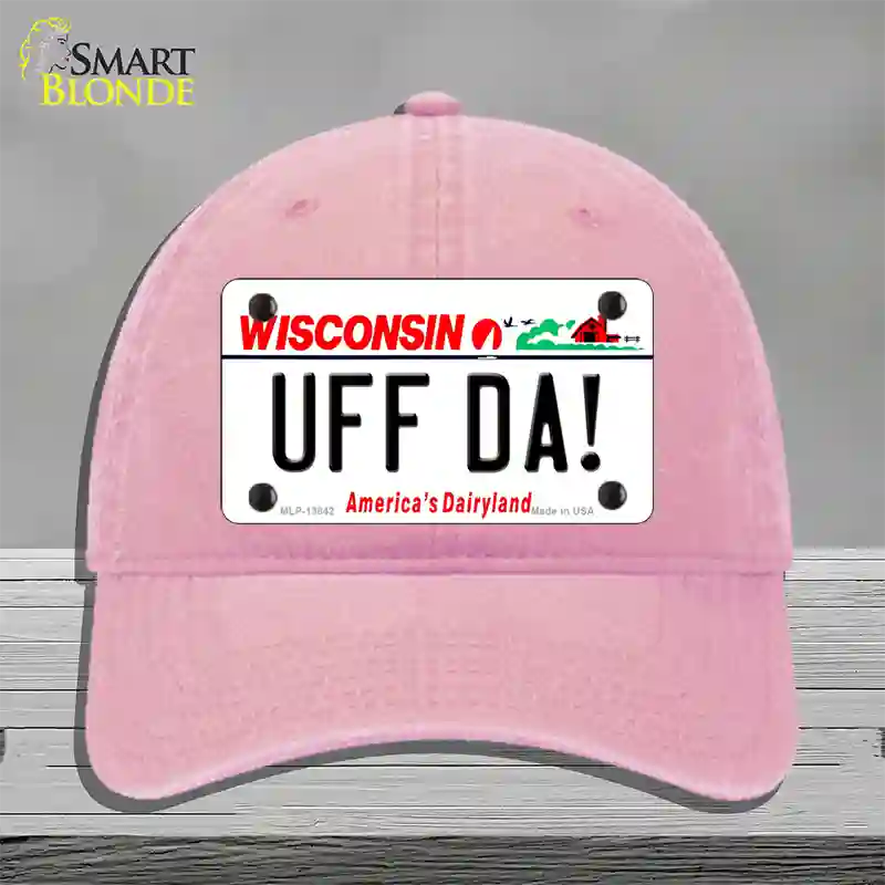 Uff Da Wisconsin Novelty License Plate Hat Tag Unconstructed Cotton / Pink