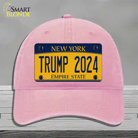 Trump 2024 New York Novelty License Plate Hat Unconstructed Cotton / Pink