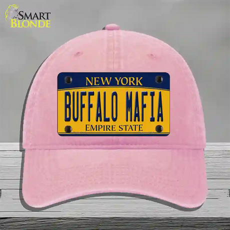 Buffalo Mafia NY Yellow Novelty License Plate Hat Tag Unconstructed Cotton / Pink