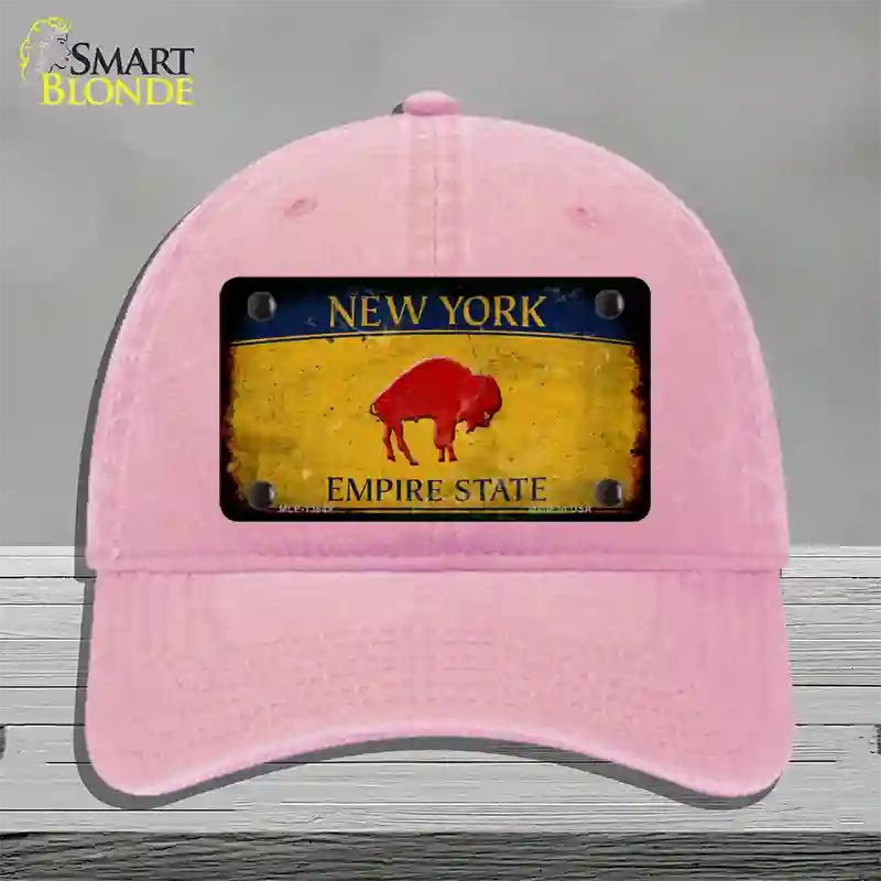 Red Buffalo NY Yellow Rusty Novelty License Plate Hat Tag Unconstructed Cotton / Pink