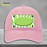 Lime Green White Zebra Center Oval Novelty License Plate Hat Unconstructed Cotton / Pink