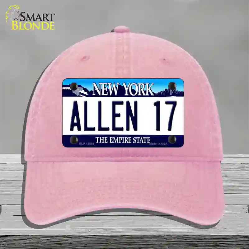 Allen 17 NY Blue Novelty License Plate Hat Tag Unconstructed Cotton / Pink