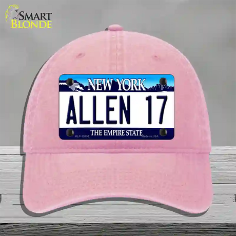 Allen 17 NY Blue Novelty License Plate Hat Tag Unconstructed Cotton / Pink