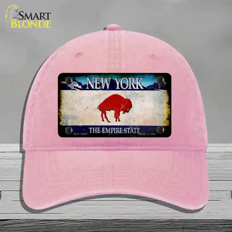 Red Buffalo NY Blue Rusty Novelty License Plate Hat Tag Unconstructed Cotton / Pink