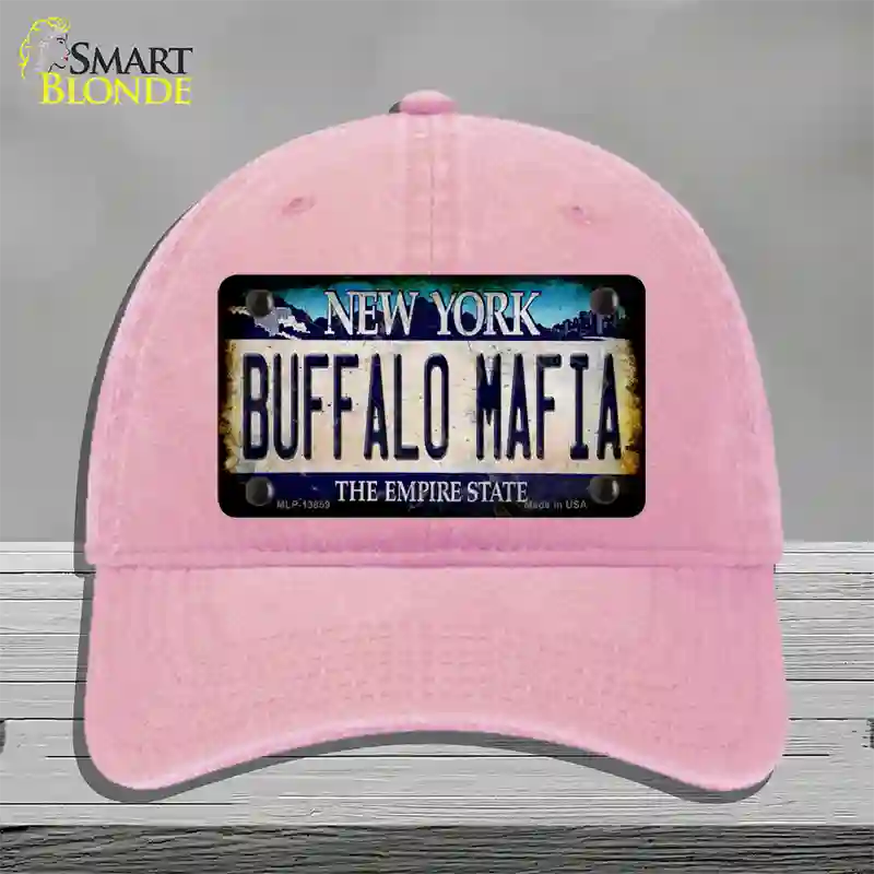 Buffalo Mafia NY Blue Rusty Novelty License Plate Hat Tag Unconstructed Cotton / Pink