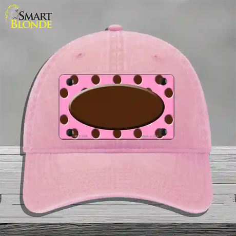 Brown Pink Polka Dot Brown Center Oval Novelty License Plate Hat Unconstructed Cotton / Pink