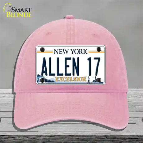 Allen 17 NY Excelsior Novelty License Plate Hat Tag Unconstructed Cotton / Pink