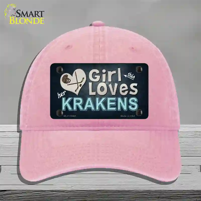 This Girl Loves Krakens Novelty License Plate Hat Tag Unconstructed Cotton / Pink