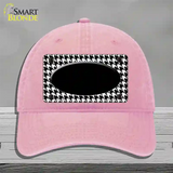 White Black Houndstooth Black Center Oval Novelty License Plate Hat Unconstructed Cotton / Pink