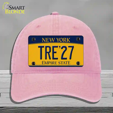 Tre 27 New York Yellow Novelty License Plate Hat Tag Unconstructed Cotton / Pink