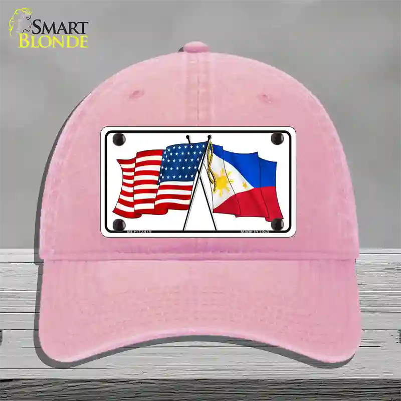 Philippines US Crossed Flag Novelty License Plate Hat Tag Unconstructed Cotton / Pink