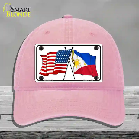 Philippines US Crossed Flag Novelty License Plate Hat Tag Unconstructed Cotton / Pink