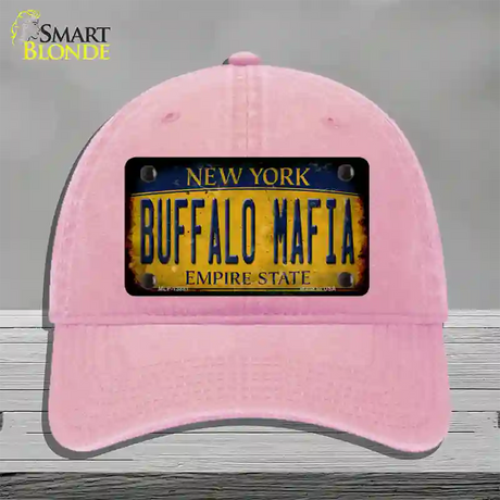 Buffalo Mafia NY Rusted Yellow Novelty License Plate Hat Tag Unconstructed Cotton / Pink