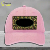 Green Camo Oval With Black Oval Center Novelty License Plate Hat Unconstructed Cotton / Pink