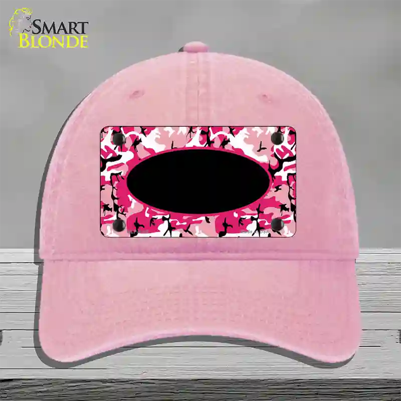 Pink Camo With Black Center Oval Novelty License Plate Hat Unconstructed Cotton / Pink