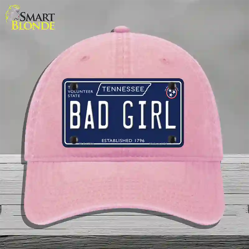 Bad Girl Tennessee Blue Novelty License Plate Hat Tag Unconstructed Cotton / Pink