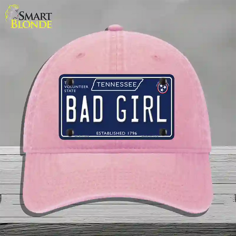 Bad Girl Tennessee Blue Novelty License Plate Hat Tag Unconstructed Cotton / Pink