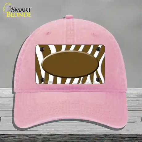 Brown White Zebra Center Oval Novelty License Plate Hat Unconstructed Cotton / Pink