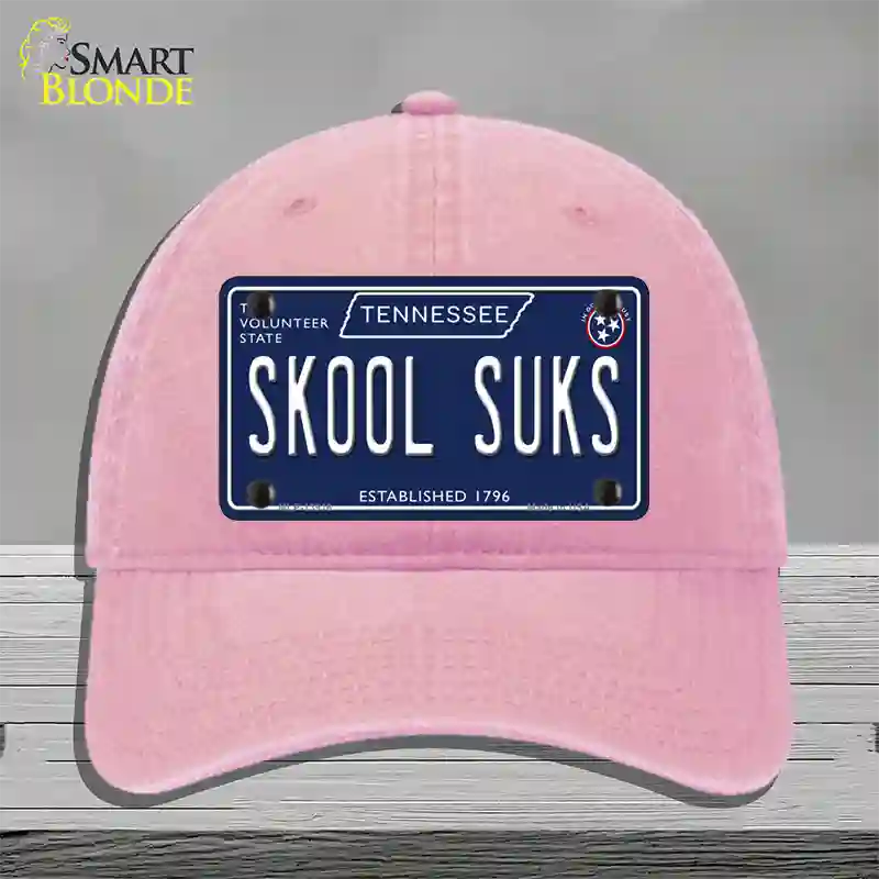 Skool Suks Tennessee Blue Novelty License Plate Hat Tag Unconstructed Cotton / Pink