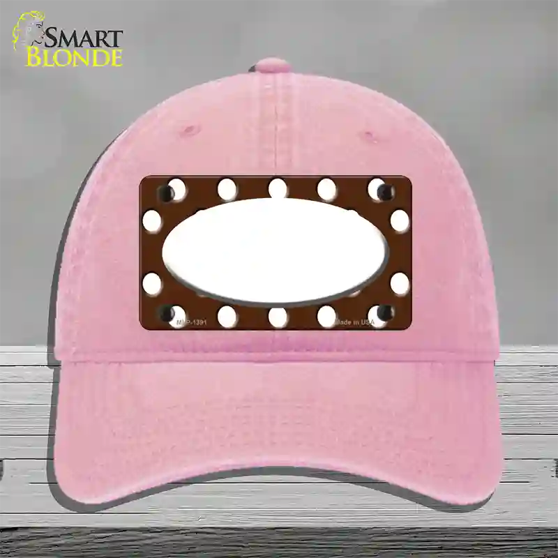 White Brown Polka Dot Center Oval Novelty License Plate Hat Unconstructed Cotton / Pink