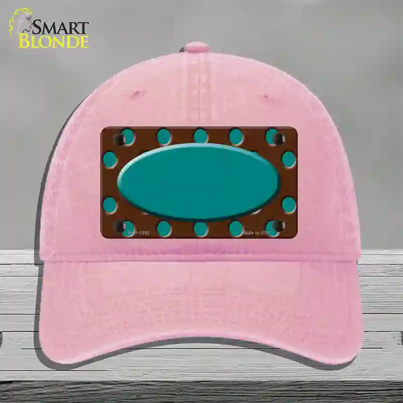 Teal Brown Polka Dot Center Oval Novelty License Plate Hat Unconstructed Cotton / Pink