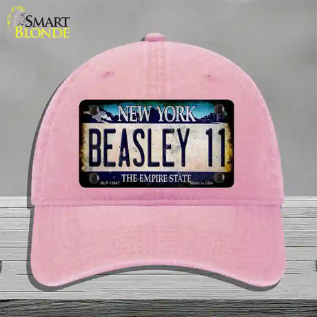 Beasley 11 New York Blue Novelty License Plate Hat Tag Unconstructed Cotton / Pink