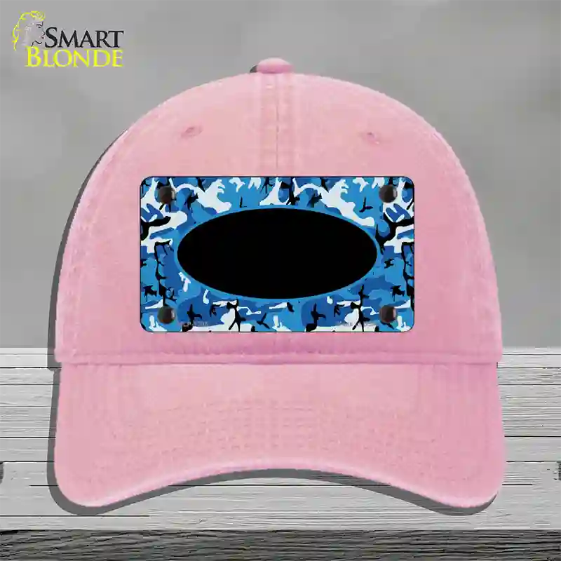 Blue Camo With Black Center Oval Novelty License Plate Hat Unconstructed Cotton / Pink